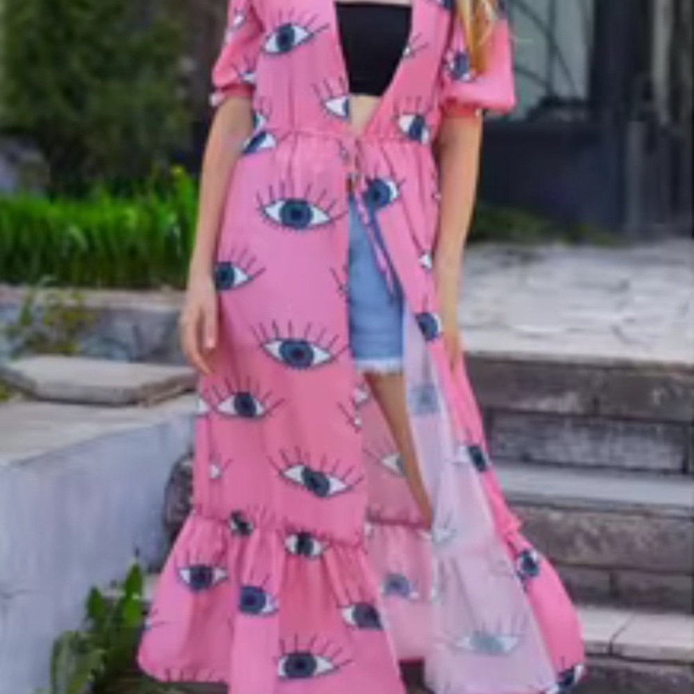 ALL EYES ON YOU PINK DUSTER - Picture 1 of 13